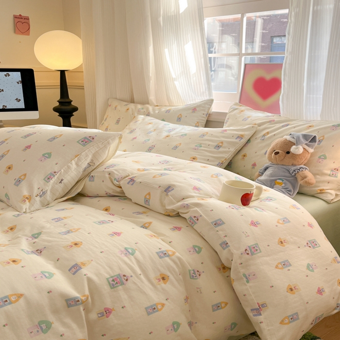 91家纺网 家纺一手货源 找家纺 博雅 2025新款全棉A类双层纱四件套 甜梦城堡