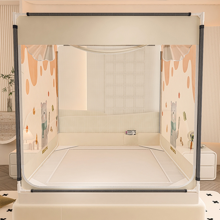 91家纺网 家纺一手货源 找家纺 青竹苑 2025新款帐纱印花外穿坐床防摔蚊帐 做饭的小熊