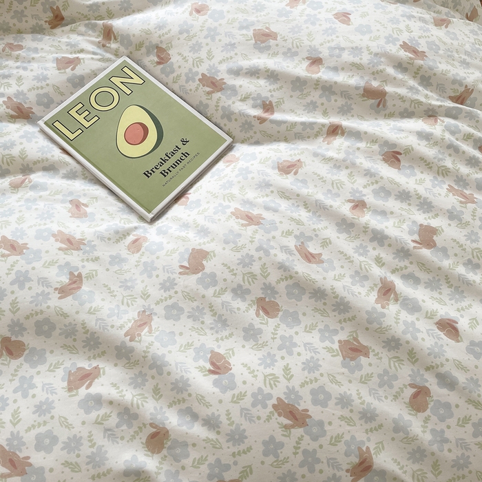 91家纺网 家纺一手货源 找家纺 柠馨 2025新款13372全棉床单床笠枕套被套单品系列-单被套 欢乐兔