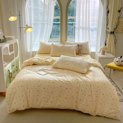 91家纺网 家纺一手货源 找家纺 仟网汇 2025新款针织双层纱AB版四件套 小暖阳