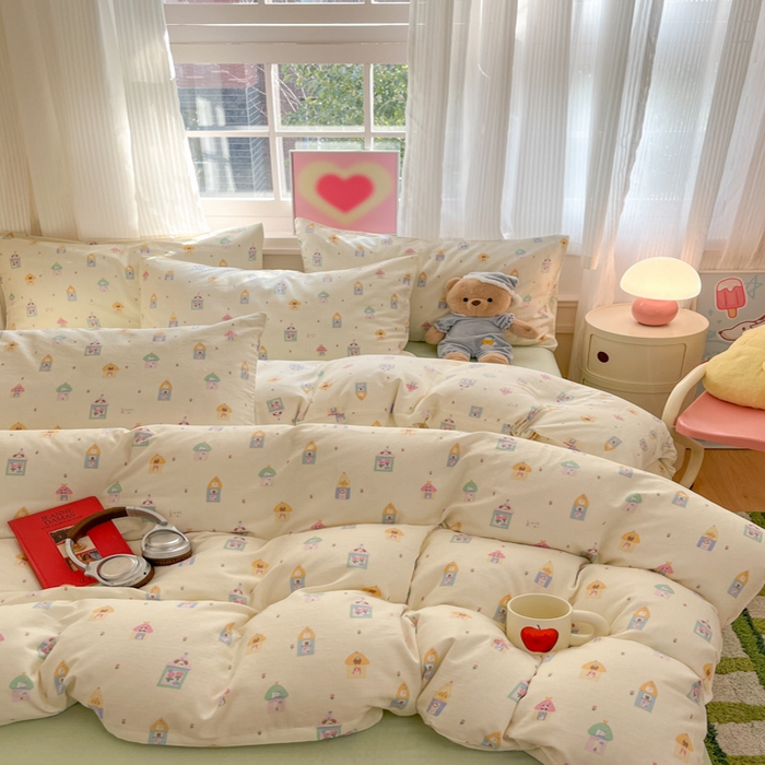 91家纺网 家纺一手货源 找家纺 博雅 2025新款全棉A类双层纱四件套 甜梦城堡