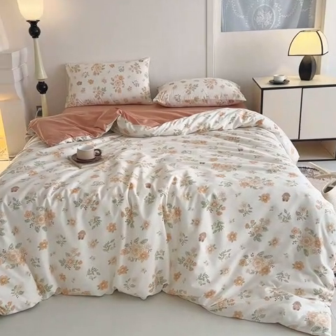 91家纺网 家纺一手货源 找家纺 （总）优迈 2025新款ins风亲肤卡通条格印花水洗棉系列四件套