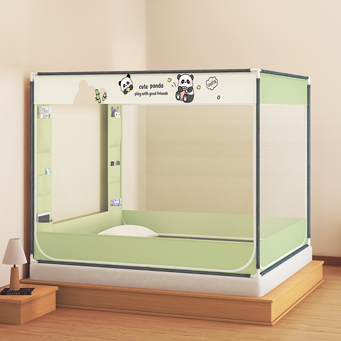 91家纺网 家纺一手货源 找家纺 青竹苑 2025新款口袋款外穿防摔坐床蚊帐 可爱熊猫