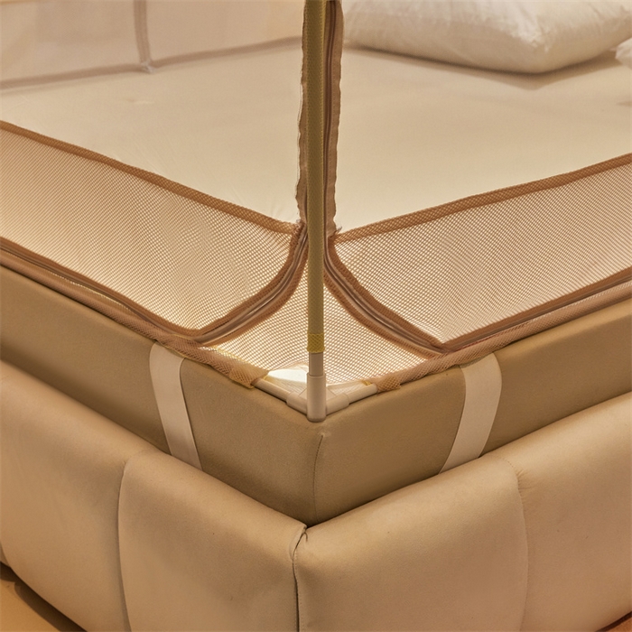 91家纺网 家纺一手货源 找家纺 青竹苑 2025新款花边TU拉链外穿全底坐床蚊帐 奶咖色