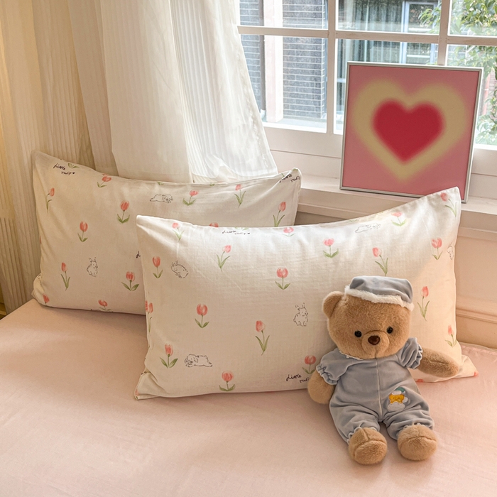 91家纺网 家纺一手货源 找家纺 博雅 2025新款全棉A类双层纱四件套 花园萌兔