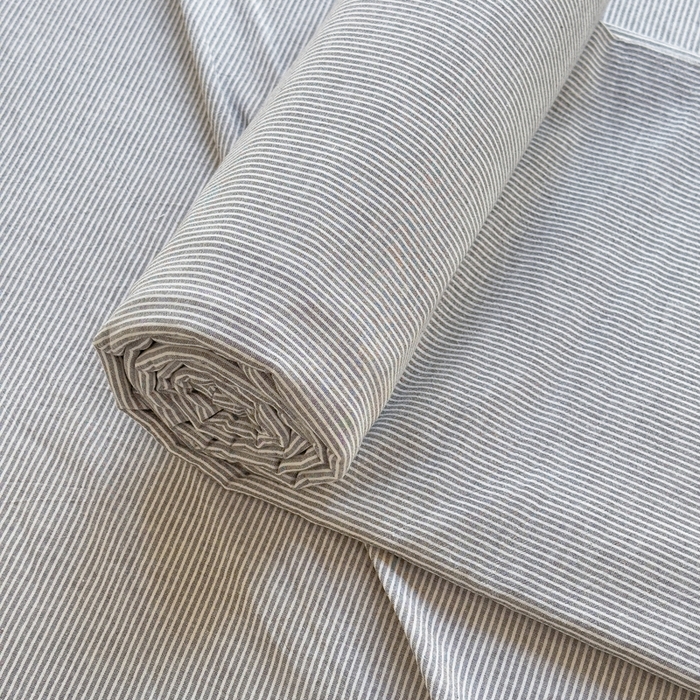 91家纺网 家纺一手货源 找家纺 柠萌家居 2025新款无印风全棉色织A类母婴级纯棉水洗棉床单 灰极细条