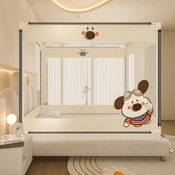 91家纺网 家纺一手货源 找家纺 青竹苑 2025新款烫画外穿防摔坐床蚊帐 星际狗狗