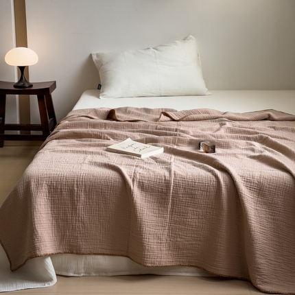 席世家四层纱布毯 可可棕