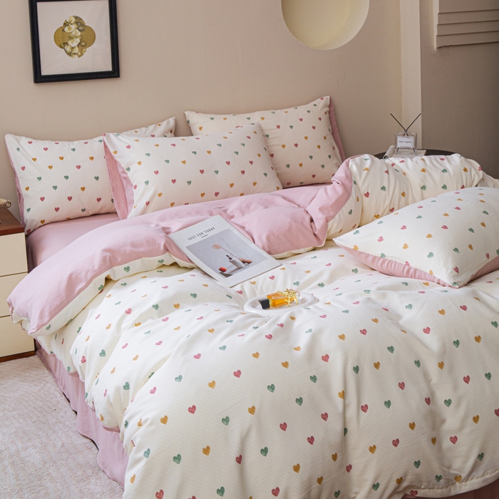 91家纺网 家纺一手货源 找家纺 利禾家纺 2025新款针织天竺棉水洗棉四件套被套学生宿舍三件套床单款 蜜糖甜心