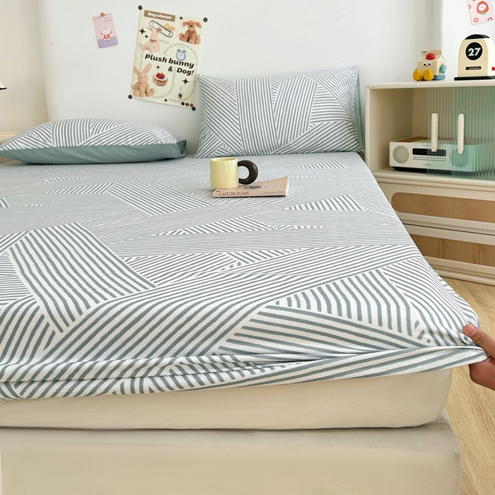 91家纺网 家纺一手货源 找家纺 柠馨 2025新款13372全棉床单床笠枕套被套单品系列-单床笠 编织生活绿