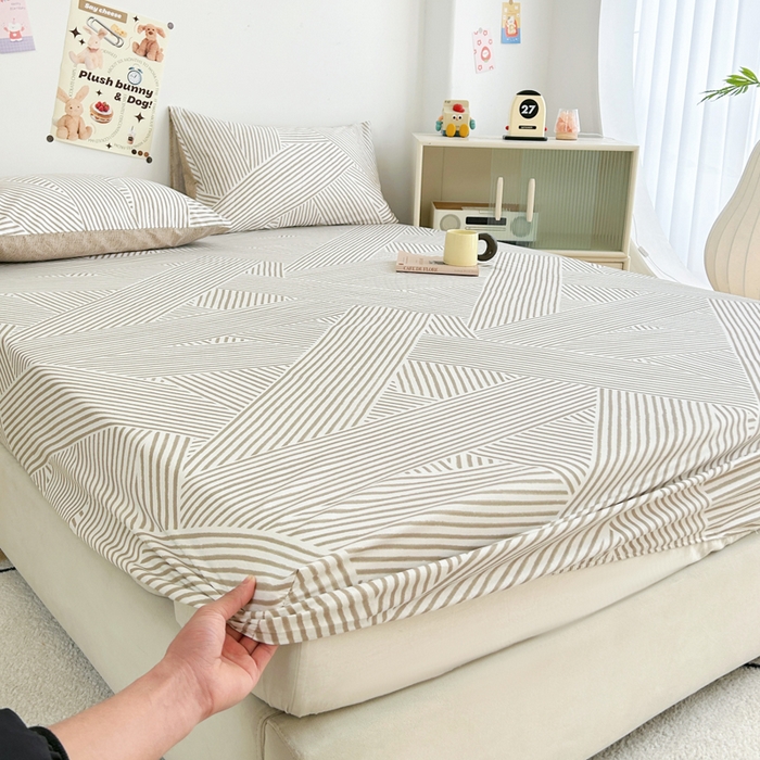 91家纺网 家纺一手货源 找家纺 柠馨 2025新款13372全棉床单床笠枕套被套单品系列-单床笠 编织生活咖