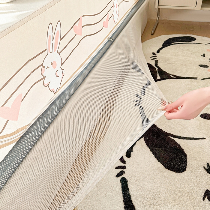 91家纺网 家纺一手货源 找家纺 青竹苑 2025新款三门大版上下布印花外穿坐床蚊帐床笠式防摔方帐 乖乖兔