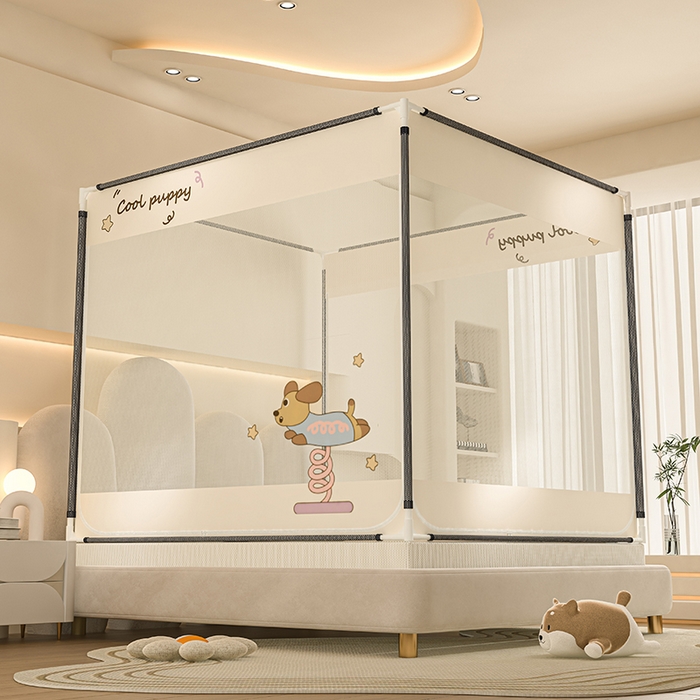 91家纺网 家纺一手货源 找家纺 青竹苑 2025新款烫画外穿防摔坐床蚊帐 腊肠狗狗