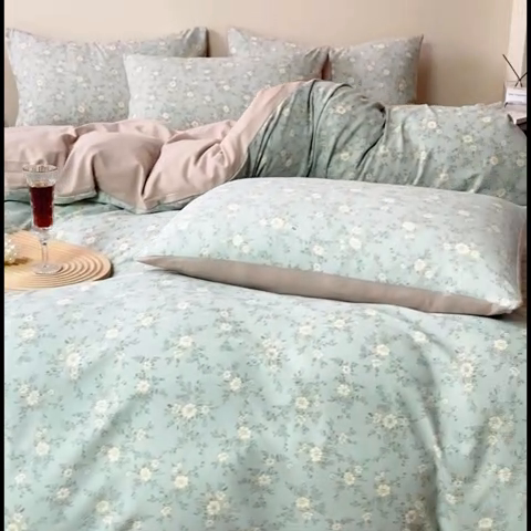 91家纺网 家纺一手货源 找家纺 利禾家纺 2025新款针织天竺棉水洗棉四件套被套学生宿舍三件套床单款 春风里