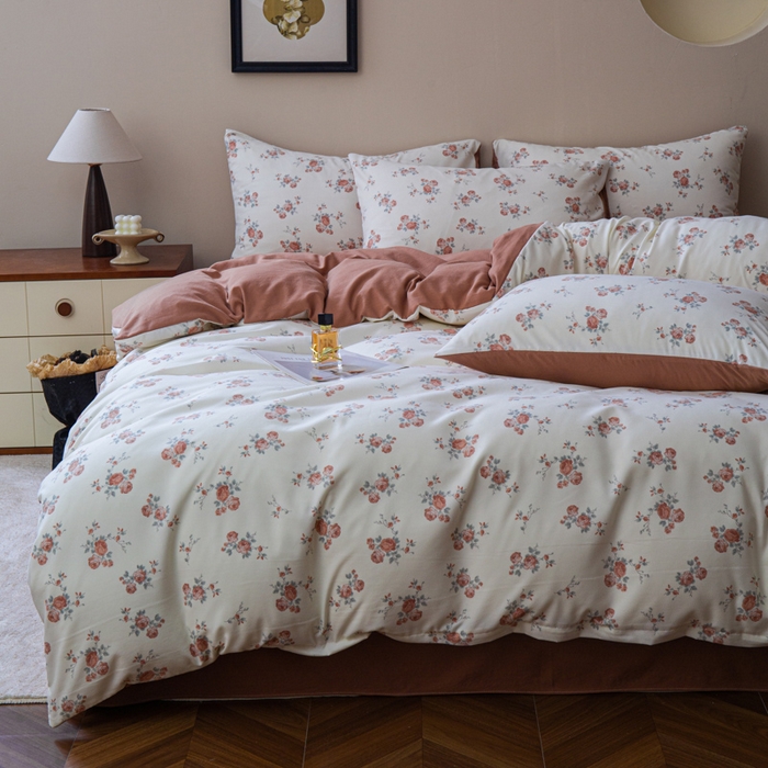 91家纺网 家纺一手货源 找家纺 斯卡诺家纺 2025新款针织天竺棉水洗棉四件套被套学生宿舍三件套床单款 玫瑰庄园