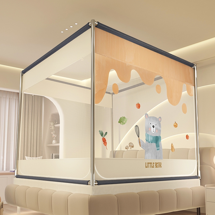 91家纺网 家纺一手货源 找家纺 青竹苑 2025新款帐纱印花外穿坐床防摔蚊帐 做饭的小熊