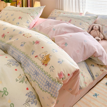 名兮家居 2025年新款13372全棉印花四件套-卡通系列 蓝莓小兔