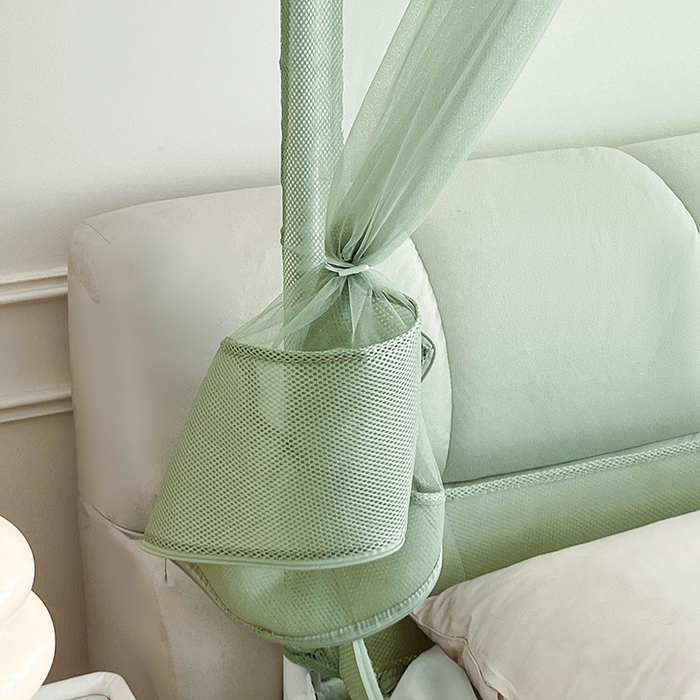 91家纺网 家纺一手货源 找家纺 青竹苑 2025新款紫荆花床笠式坐床防摔蚊帐 薄荷绿