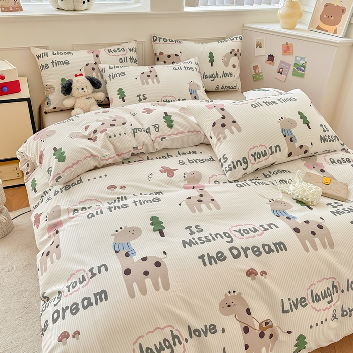 91家纺网 家纺一手货源 找家纺 柠馨 2025新款13372全棉床单床笠枕套被套单品系列-单被套 梦幻小鹿