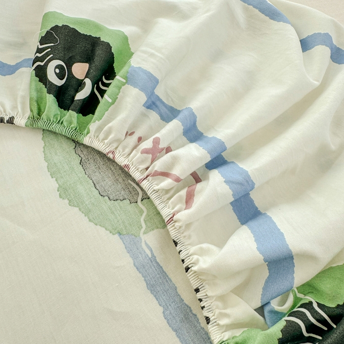 91家纺网 家纺一手货源 找家纺 柠馨 2025新款13372全棉床单床笠枕套被套单品系列-单床笠 喵星人