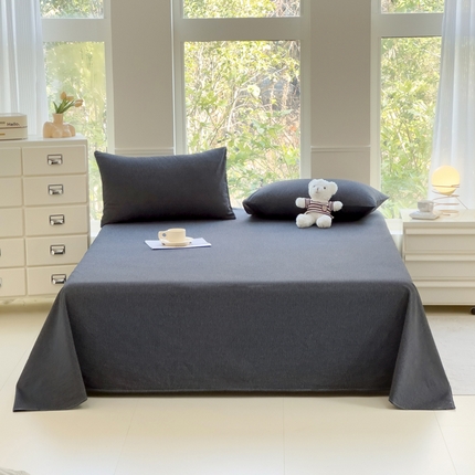 柠萌家居 2025新款无印风全棉色织A类母婴级纯棉水洗棉床单 黑极细条