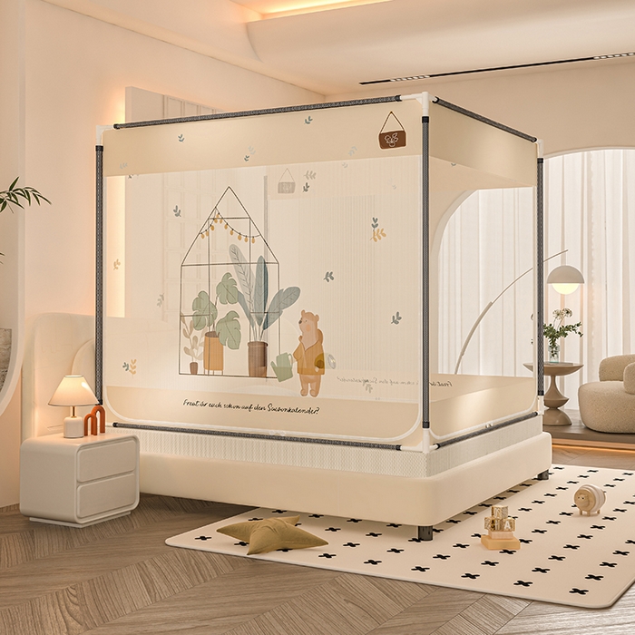 91家纺网 家纺一手货源 找家纺 青竹苑 2025新款帐纱印花外穿坐床防摔蚊帐 熊熊花房