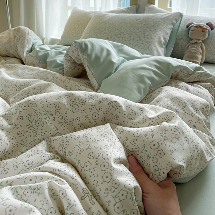 91家纺网 家纺一手货源 找家纺 仟网汇 2025新款针织双层纱AB版四件套 安琪兔