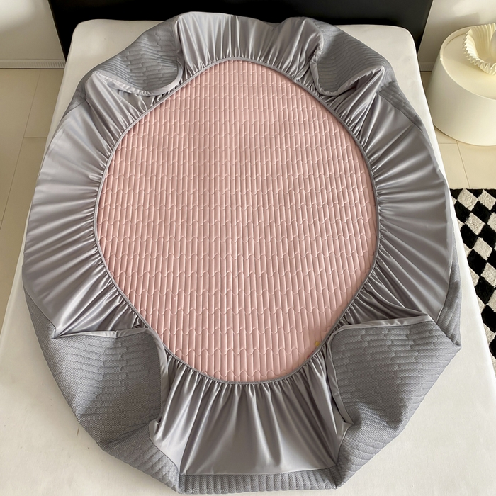 91家纺网 家纺一手货源 找家纺 由有家居 2025新款50S双股长绒棉全棉刺绣绗缝夹棉床笠床垫保护罩 慕晴粉