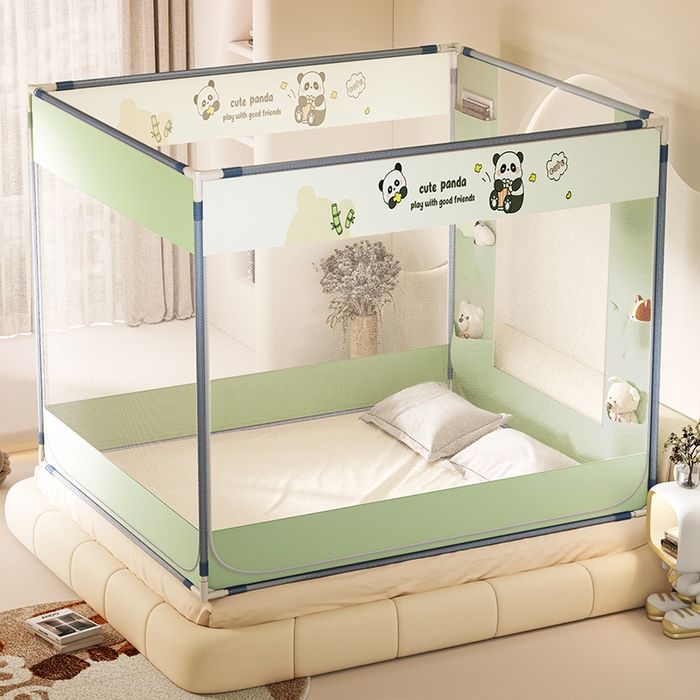 91家纺网 家纺一手货源 找家纺 青竹苑 2025新款口袋款外穿防摔坐床蚊帐 可爱熊猫