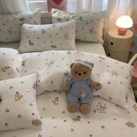 91家纺网 家纺一手货源 找家纺 博雅 2025新款全棉A类双层纱四件套 萌趣龙宝