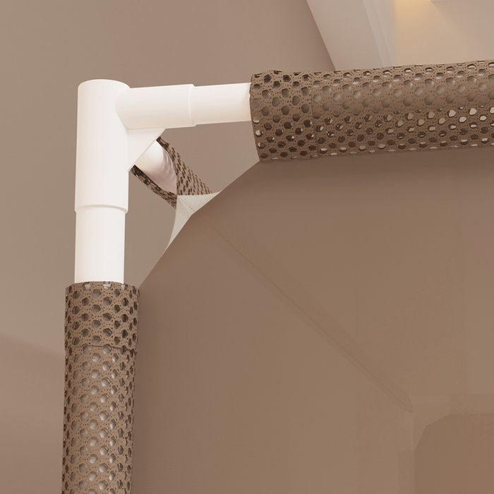 91家纺网 家纺一手货源 找家纺 青竹苑 2025新款双门全底外穿坐床式蚊帐儿童防摔防蚊拉链方帐 几何图案-仲夏咖