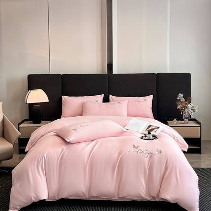 91家纺网 家纺一手货源 找家纺 经年 2025新款亲肤棉刺绣四件套-蝶舞 蝶舞-粉