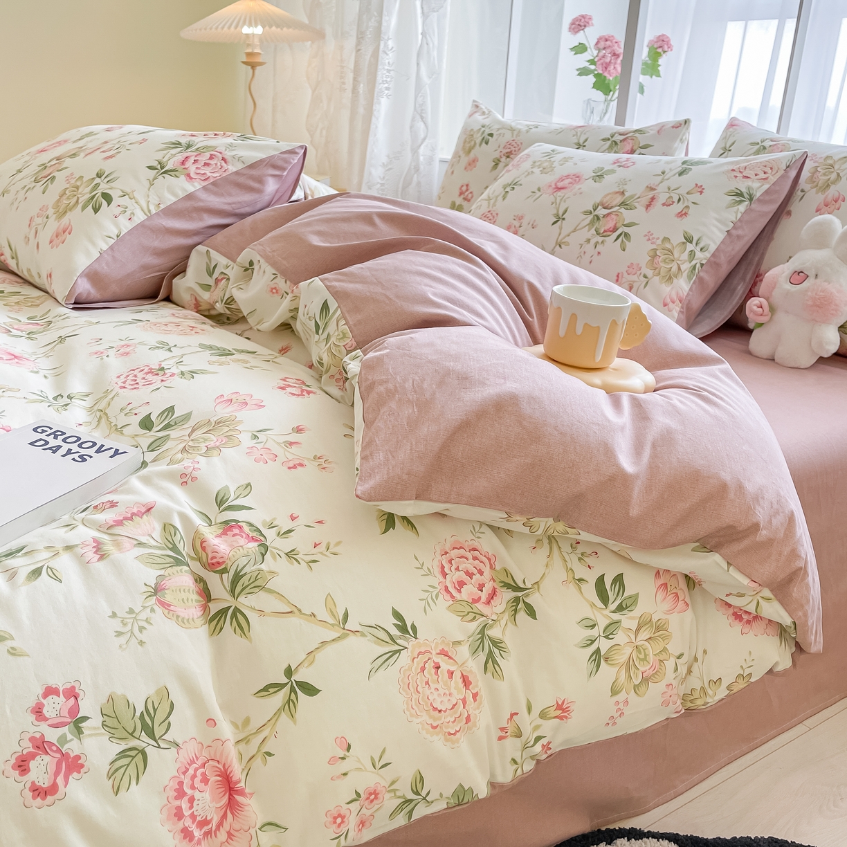 91家纺网 家纺一手货源 找家纺 柠馨 2025新款13372全棉床单床笠枕套被套单品系列-单被套 花团锦簇