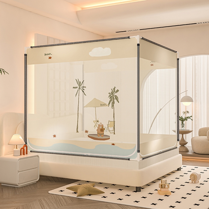 91家纺网 家纺一手货源 找家纺 青竹苑 2025新款帐纱印花外穿坐床防摔蚊帐 沙滩熊熊