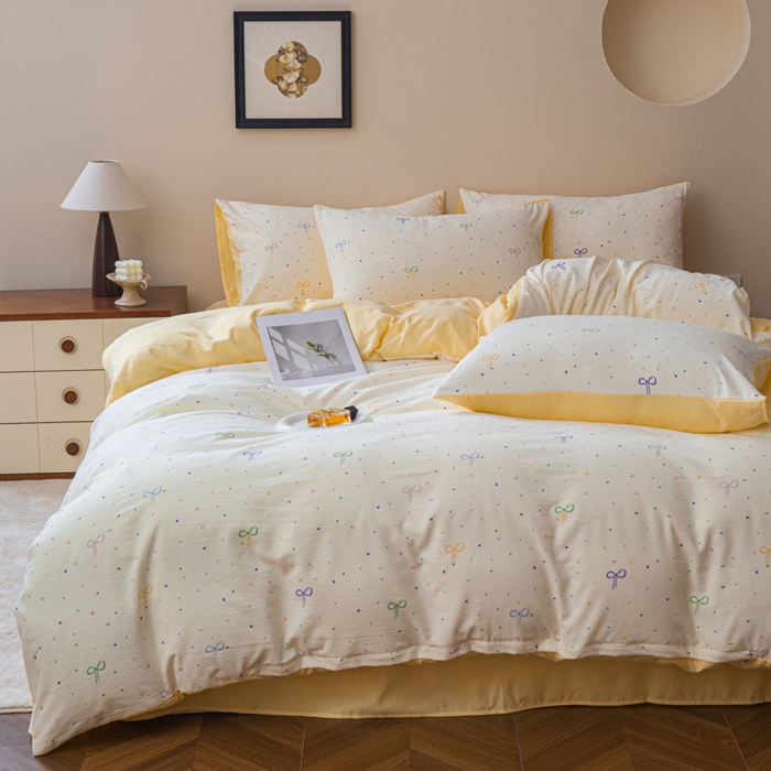 91家纺网 家纺一手货源 找家纺 斯卡诺家纺 2025新款针织天竺棉水洗棉四件套被套学生宿舍三件套床单款 小幸运