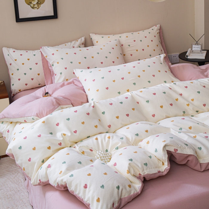 91家纺网 家纺一手货源 找家纺 利禾家纺 2025新款针织天竺棉水洗棉四件套被套学生宿舍三件套床单款 蜜糖甜心