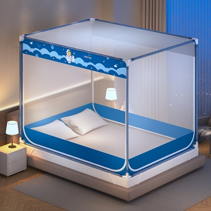 91家纺网 家纺一手货源 找家纺 青竹苑 2025新款双门全底外穿坐床式蚊帐儿童防摔防蚊拉链方帐 卡通-太空漫步