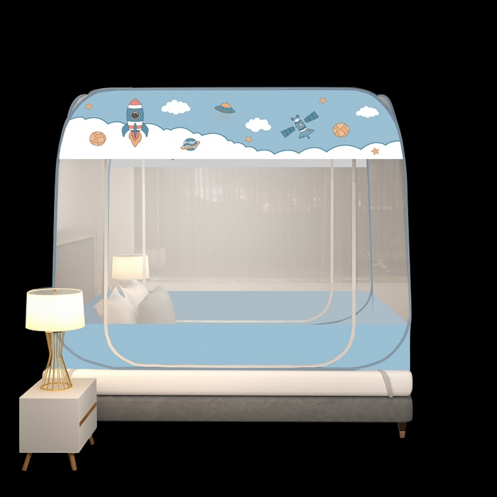 91家纺网 家纺一手货源 找家纺 青竹苑 2025新款免安装大顶魔术蚊帐布三角款 太空蓝