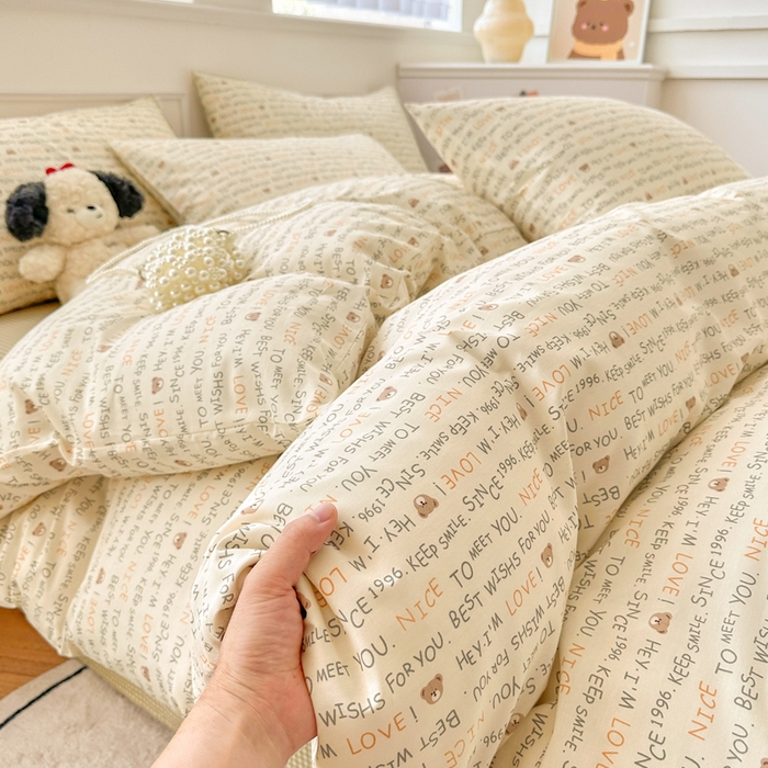 91家纺网 家纺一手货源 找家纺 柠馨 2025新款13372全棉学生三件套单人宿舍三件套四件套 微微熊