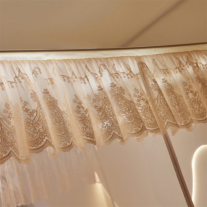 91家纺网 家纺一手货源 找家纺 青竹苑 2025新款花边TU拉链外穿全底坐床蚊帐 奶咖色