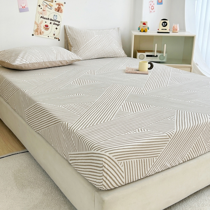 91家纺网 家纺一手货源 找家纺 柠馨 2025新款13372全棉床单床笠枕套被套单品系列-单床笠 编织生活咖