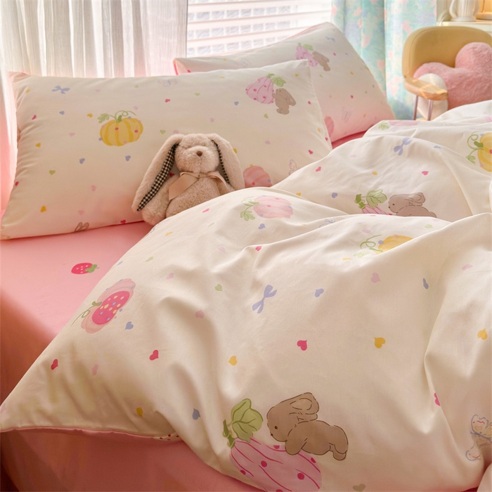 91家纺网 家纺一手货源 找家纺 名兮家居 2025年新款13372全棉印花四件套-卡通系列 爱心南瓜