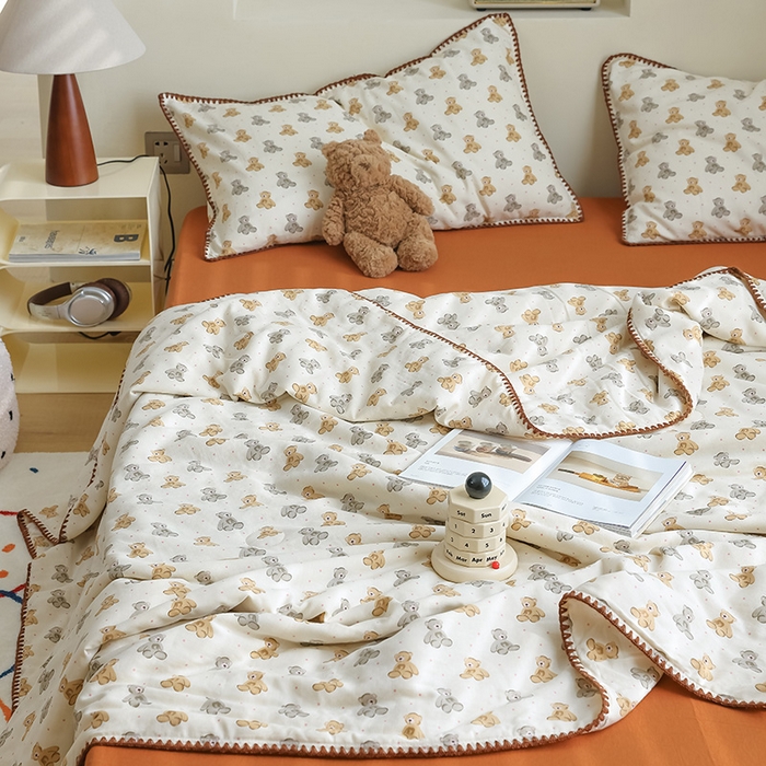 91家纺网 家纺一手货源 找家纺 买家秀 爆款不断货A类母婴级双层纱大豆被子春秋被秋冬被大豆纤维被子被芯空调被20%大豆被子夏被夏凉被 波点玩偶熊