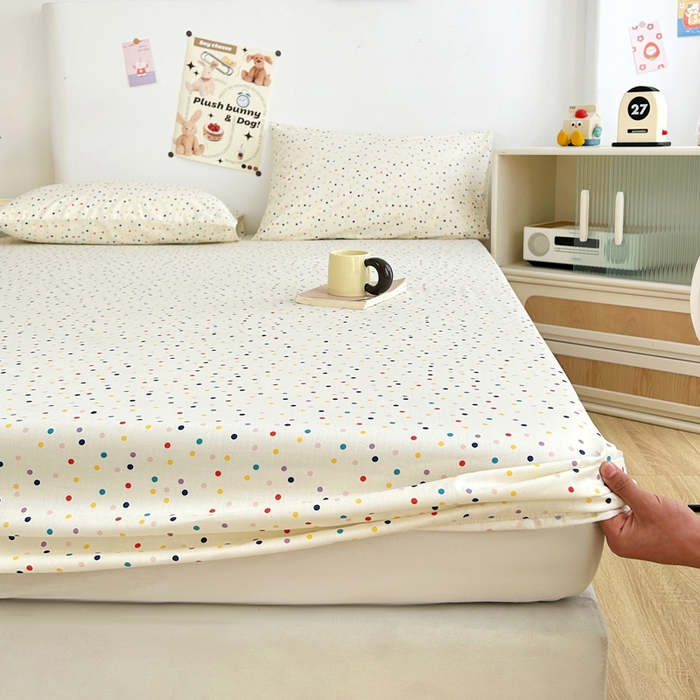 91家纺网 家纺一手货源 找家纺 柠馨 2025新款13372全棉床单床笠枕套被套单品系列-单床笠 点点