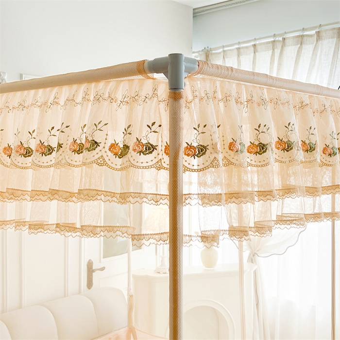 91家纺网 家纺一手货源 找家纺 青竹苑 2025新款紫荆花床笠式坐床防摔蚊帐 浅杏色