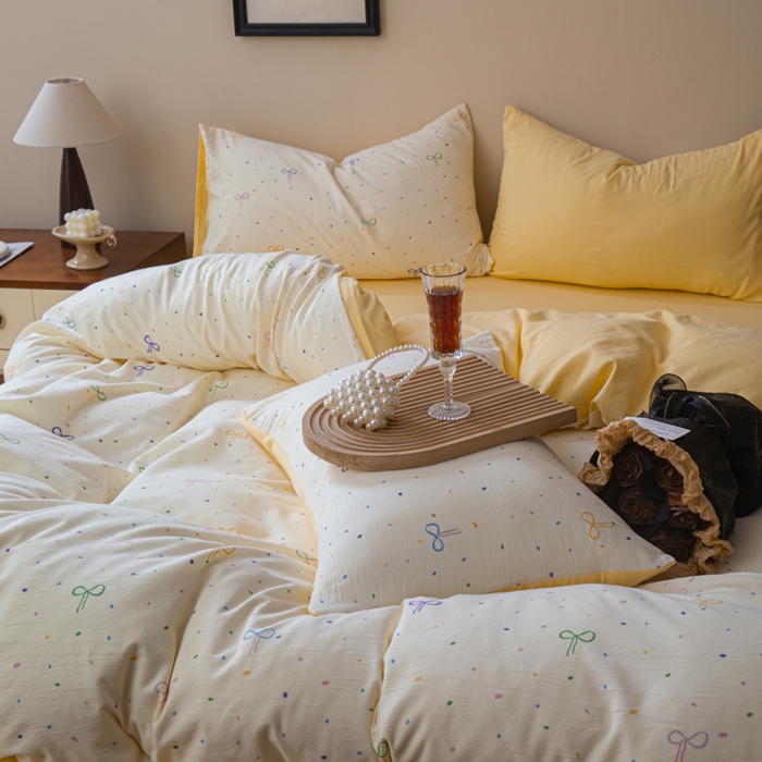 91家纺网 家纺一手货源 找家纺 斯卡诺家纺 2025新款针织天竺棉水洗棉四件套被套学生宿舍三件套床单款 小幸运