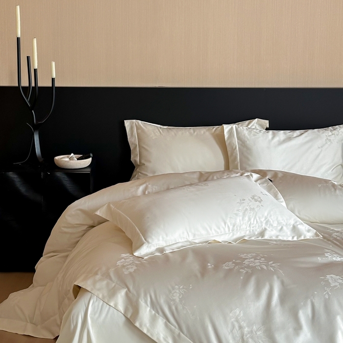 91家纺网 家纺一手货源 找家纺 窝米 2025春季新品100支长绒棉轻奢提花四件套系列 蜜香-白百合