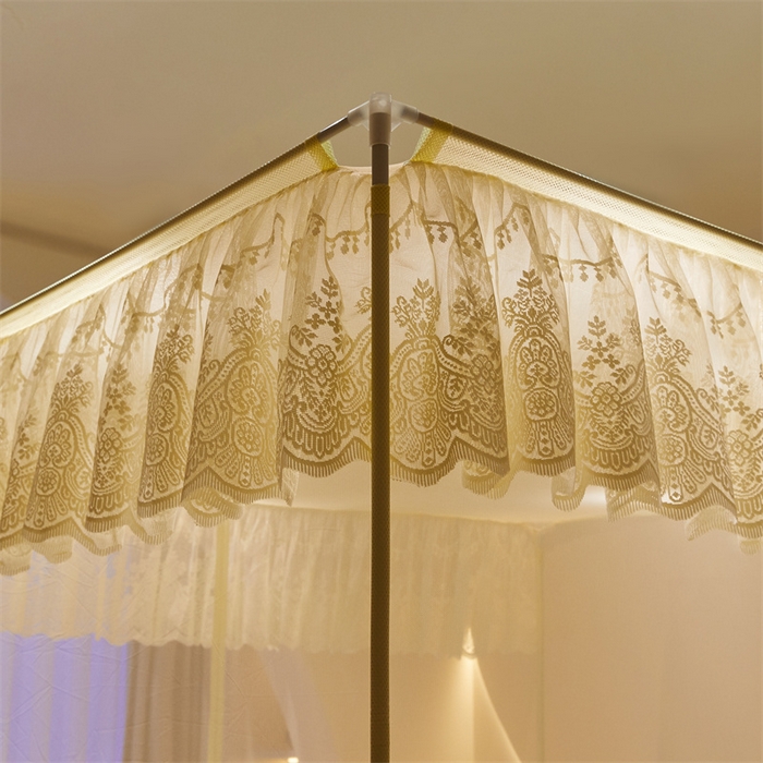 91家纺网 家纺一手货源 找家纺 青竹苑 2025新款花边TU拉链外穿全底坐床蚊帐 浅米黄