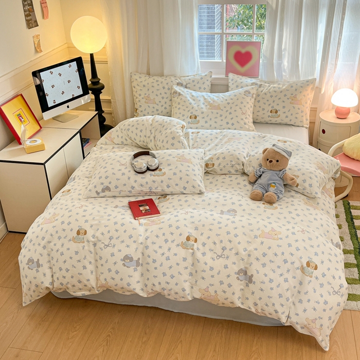 91家纺网 家纺一手货源 找家纺 博雅 2025新款全棉A类双层纱四件套 汪星人