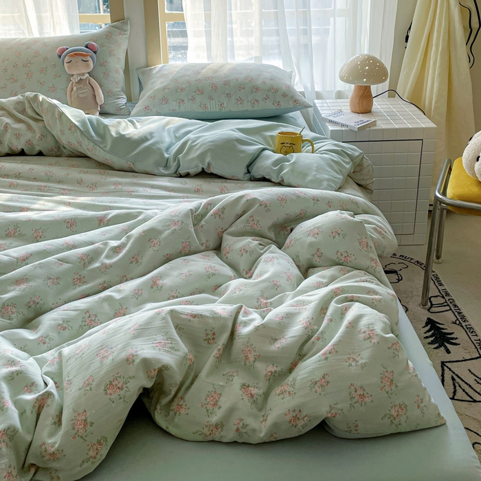 91家纺网 家纺一手货源 找家纺 仟网汇 2025新款针织双层纱AB版四件套 蔓春